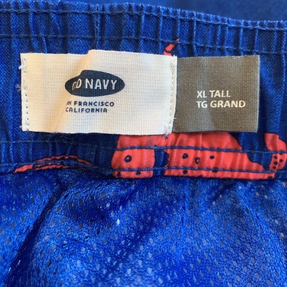 Old Navy Ocean Swim Trunks Size XL Tall 6" Pockets Blue Orange Fish Brief NWT - Picture 11 of 12